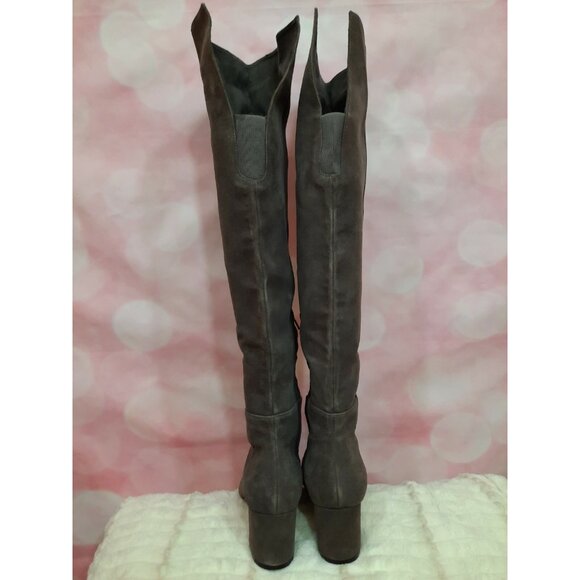 Halogen Scarlett Grey Suede Over Knee Boots Womens Size 8.5 Block Heel - Picture 6 of 12